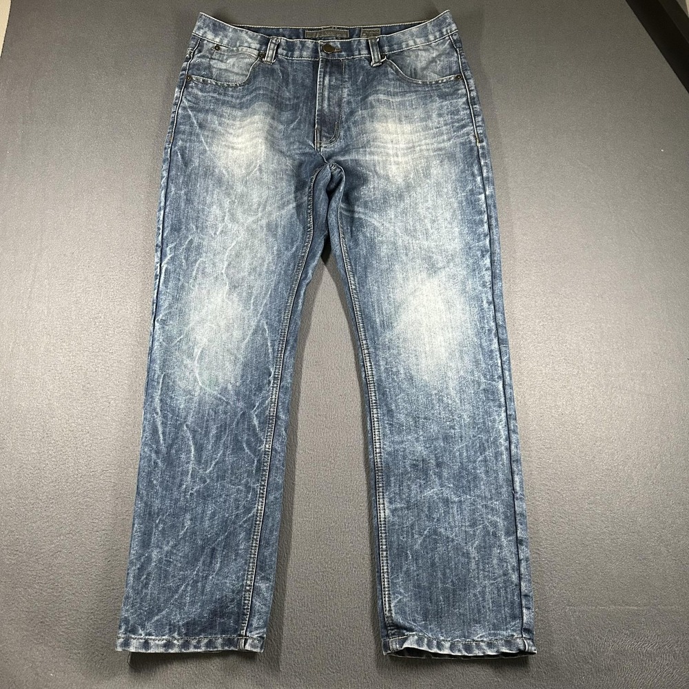 PD&C Jeans Mens 36x32 Blue Slim Straight Stone Wash Faded Denim‎ Pants Casual